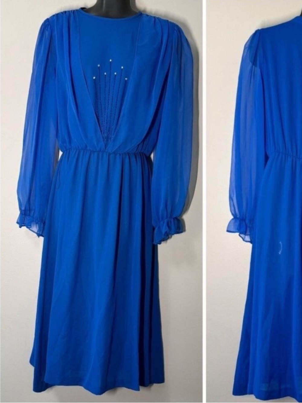 Vintage Nu Mode  Royal Blue Long Sleeve Dress Sz 12